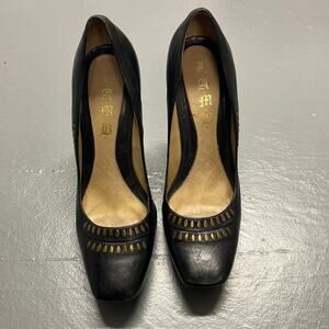 LAMB Black square toe studded Y2K heels size 10